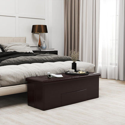 Goflame 43 Inches Folding Storage Ottoman Bench Upholstered PU Leather Storage Chest with Side Pocket