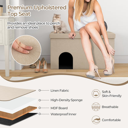 Goflame Cat Litter Box Enclosure - Hidden Cat Litter Box Furniture Ottoman