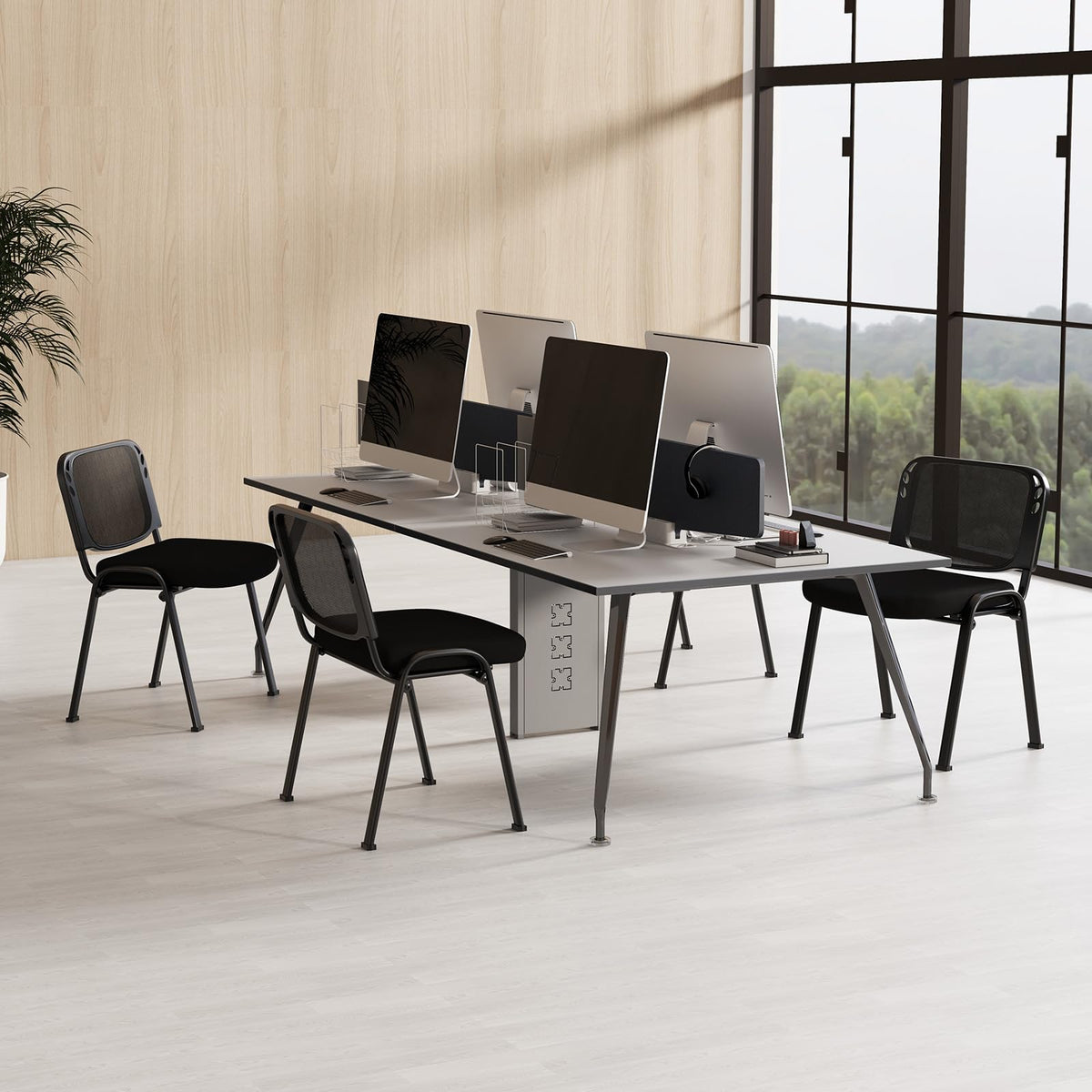 Goflame Set of 5 Stackable Conference Chairs with Mesh Back