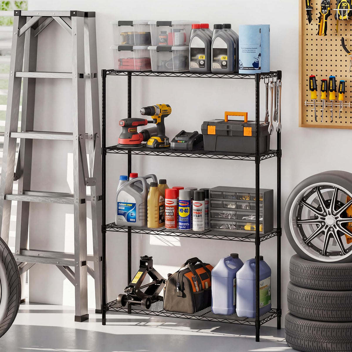 Goflame 4-Tier/5-Tier Metal Storage Shelving Unit with V-Shaped Wire Rack