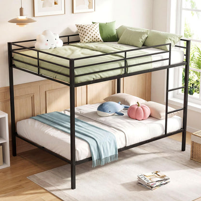Goflame Heavy-Duty Metal Bunk Bed Full Over Full with Ladder & Full Length Safety Guardrail