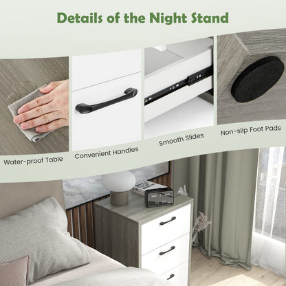 Goflame Storage Drawer Dresser - Wood End Table, Night Stand with 3 Drawers (1, White & Gray)