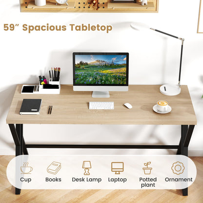 Goflame Large Computer Desk 59" Industrial Home Office Desk with Z-Shaped Metal Leg & Crossbar