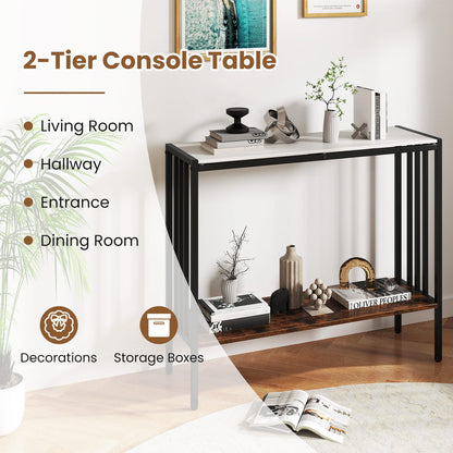 Goflame 2 Tier Industrial Entryway Table with Sintered Stone Tabletop and Open Shelf