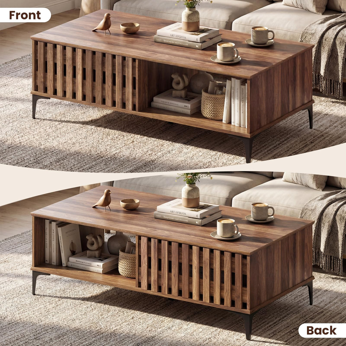 Goflame 47 Inch Wood Mid Century Coffee Table with Storage
