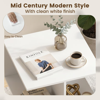 Goflame Mid Century Modern 2-Tier End Table with 2 Storage Compartments (1/2)