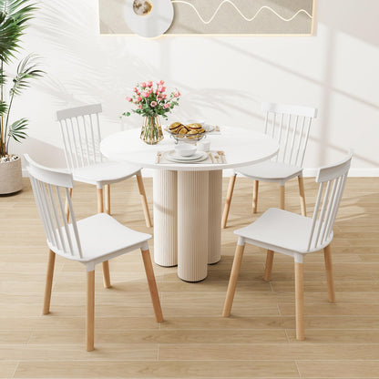 Goflame Set of 4 Windsor Dining Chairs White, Modern Kitchen Chairs w/Spindle Backs & Curved Seats