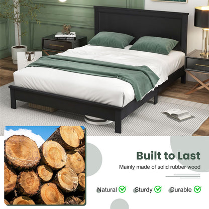 Goflame Queen/Full/Twin Size Wood Platform Bed Frame with Headboard, Mid Century Bed Frame with Solid Wood Legs & Wooden Slat Support