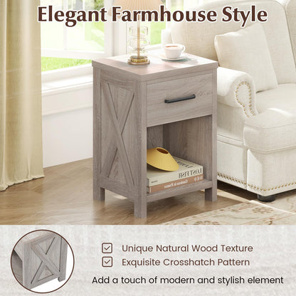 Goflame Wooden Bedside Table with Storage Drawer and Open Shelf