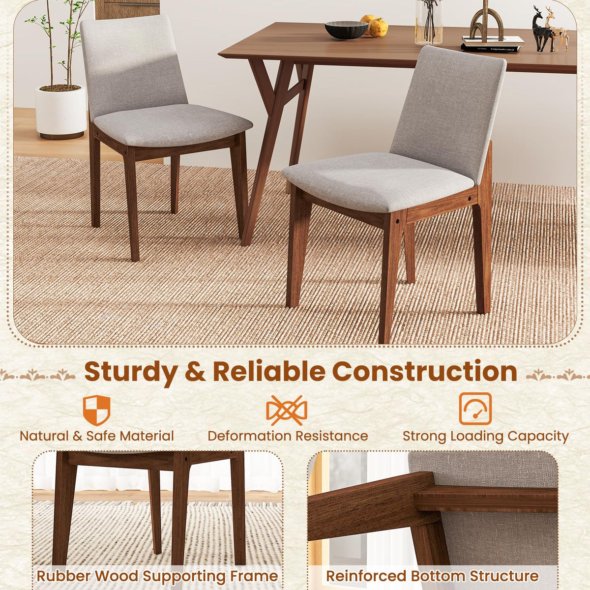Goflame Upholstered Dining Chairs Set of 2/4, Linen Fabric Wooden Kitchen Chairs w/Rubber Wood Frame