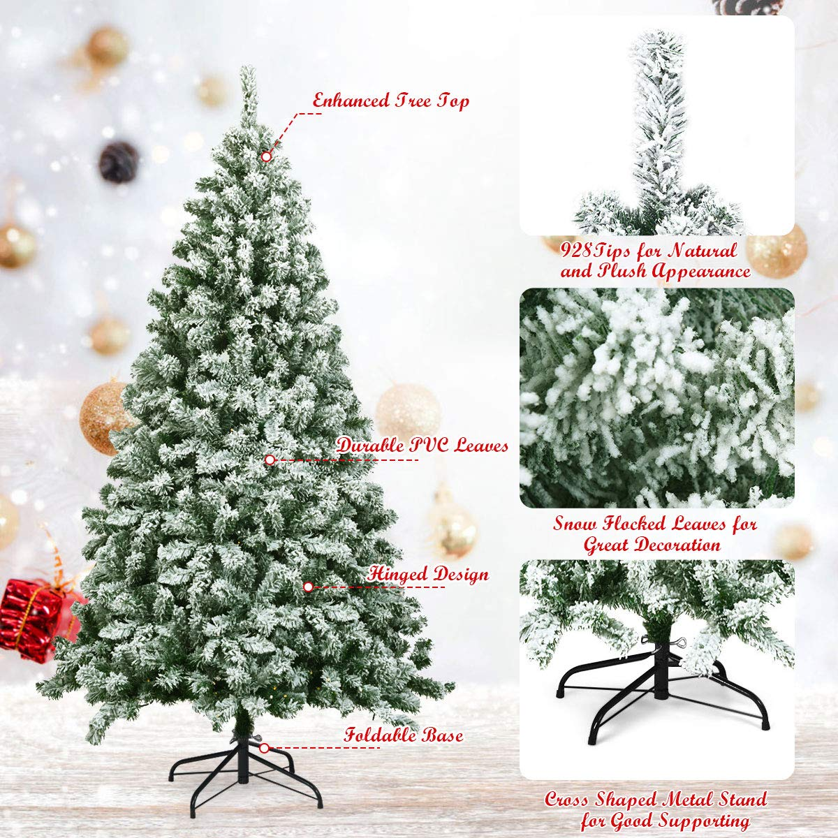 Goflame Snow Flocked Christmas Tree, Artificial Hinged Pine Tree - GoflameUS