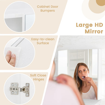 Goflame Medicine Cabinet, 24.5" x 25.5" Bathroom Wall Cabinet with 2 Mirror Door
