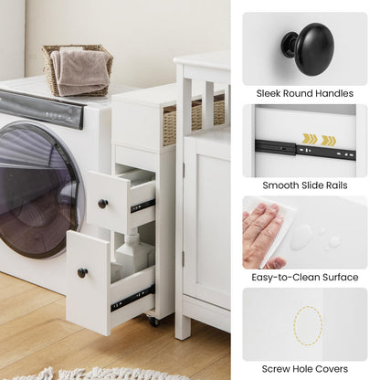Goflame Small Bathroom Storage Cabinet - Slim Bathroom Organizer with Wheels, 2 Drawers, 2 Baskets