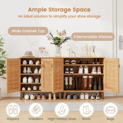Goflame Shoe Cabinet with Doors, 4-Tier Farmhouse Shoe Storage Cabinet with 3 Adjustable Shelves