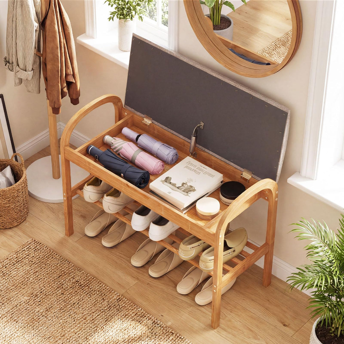 Goflame Shoe Bench with Flip-Top Storage for Hallway
