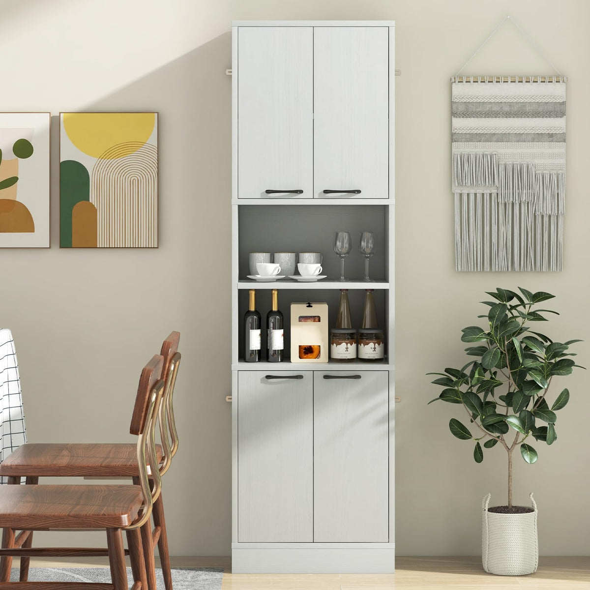 Goflame Kitchen Pantry Cabinet, 75” Tall Freestanding Cupboard with Doors & Shelves