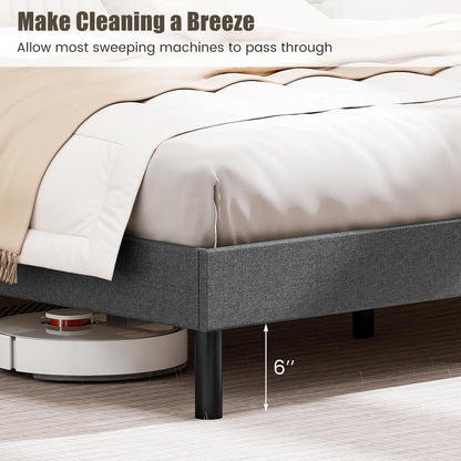 Goflame Queen Bed Frame Linen Upholstered Platform Bed with Button Tufted Headboard