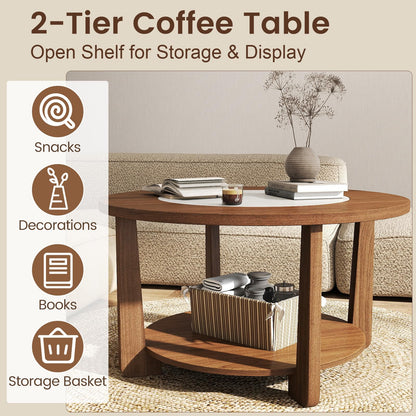 Goflame 2-Tier Round Farmhouse Living Room Coffee Table with 2-Tone Tabletop