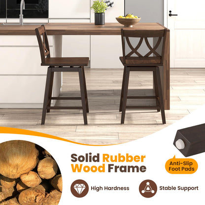 Goflame 24" Bar Stools Set of 2/4, Swivel Wooden Bar Chairs with Rubber Wood Frame, Dark Grey