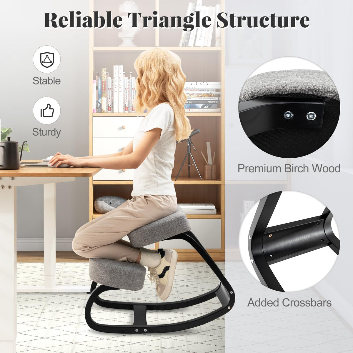 Goflame Ergonomic Kneeling Chair, Rocking Posture Chair with Padded Cushion