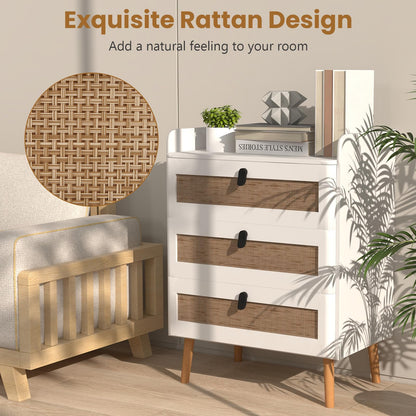 Goflame Rattan Nightstand, Boho 2/3-Drawer Dresser with 4 Solid Wood Legs