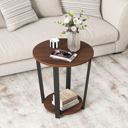 Goflame Round End Table Set of 1/2, 2-Tier Side Sofa Table with Open Storage Shelf and Metal Frame