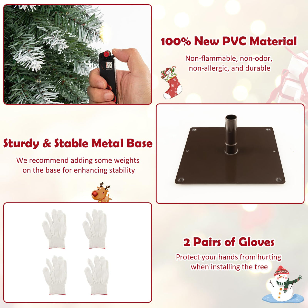 Goflame 3' 4' 5' Pre-Lit Artificial Christmas Tree Set, Slim Pencil Xmas Trees with Snowy Leaves
