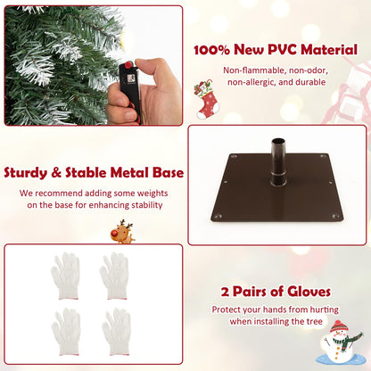 Goflame 3' 4' 5' Pre-Lit Artificial Christmas Tree Set, Slim Pencil Xmas Trees with Snowy Leaves