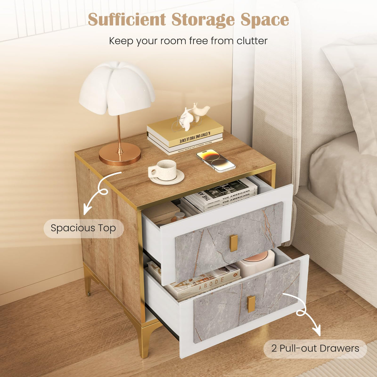 Goflame Modern Nightstand with 2 Drawers