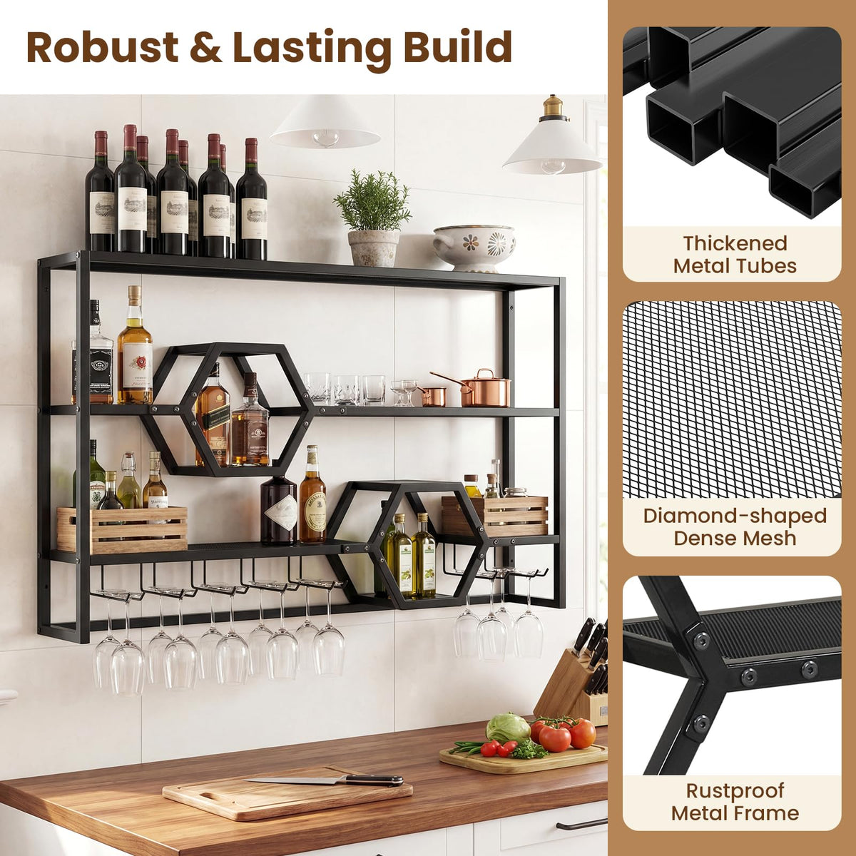 Goflame Wall Mounted Wine Rack 47” Large Floating Bar Shelves