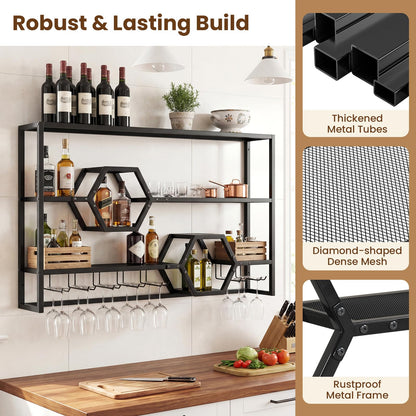 Goflame Wall Mounted Wine Rack 47” Large Floating Bar Shelves