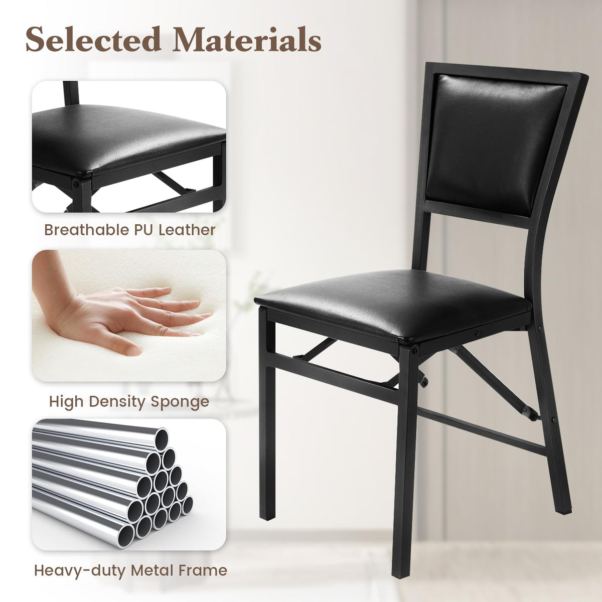 Metal Folding Chair Dining Chairs Home Restaurant Furniture - Goflame