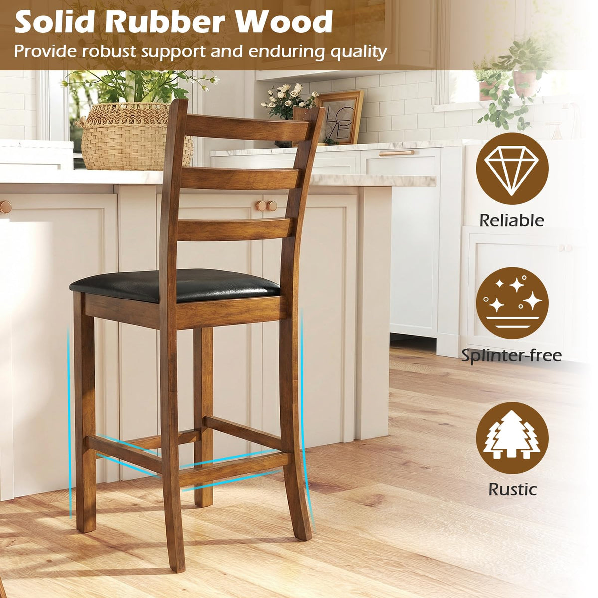 Goflame 24" Ladder Back Wood Counter Bar Stools Set of 2/4 Padded Faux Leather Upholstered Seat & Footrest