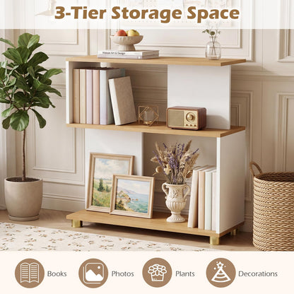 Goflame 3-Tier Geometric S Shaped Bookcase with Open Storage Shelves (1/2)