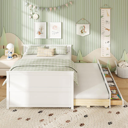 Goflame Full Size Bed Frame with Twin Trundle & 3 Storage Drawers