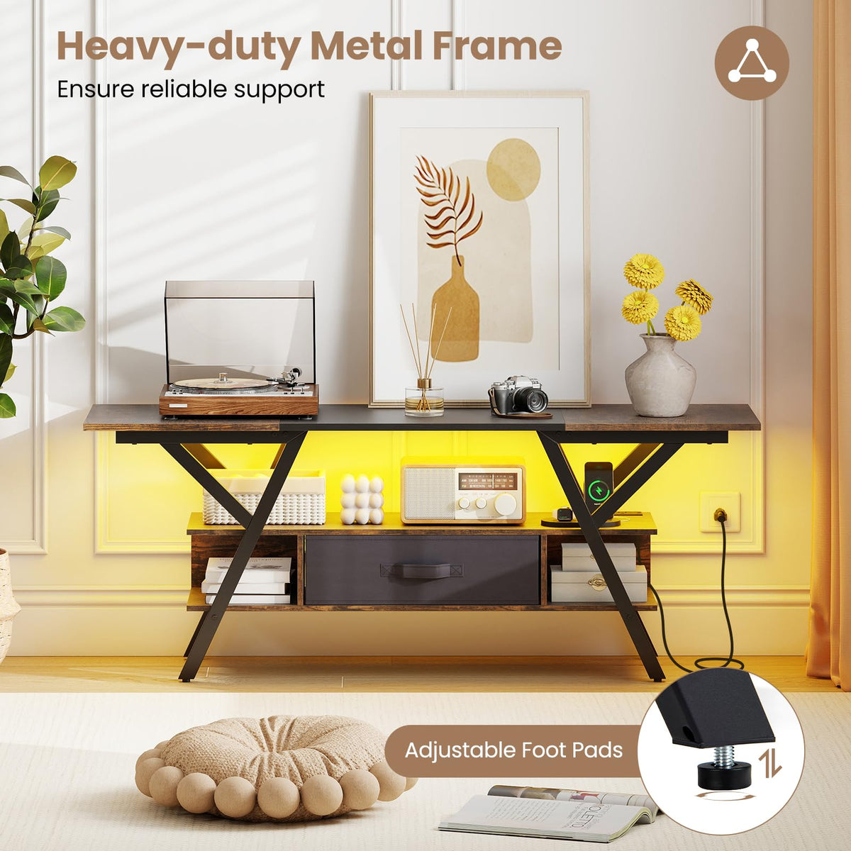 Goflame TV Stand with Power Outlets for 55-65 Inch TV