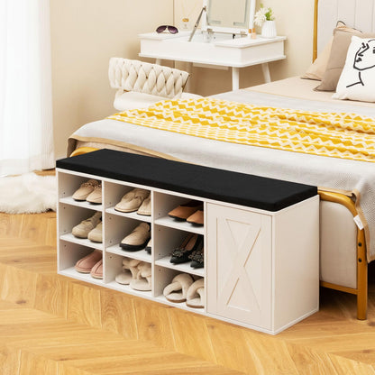 Goflame Shoe Bench, 3 Tier 9 Cubes Storage Bench with Adjustable Shelves (Rustic Brown)