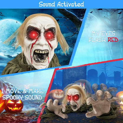 Goflame Halloween Skeleton Groundbreaker Decoration, Sound-Actived Halloween Party Decoration