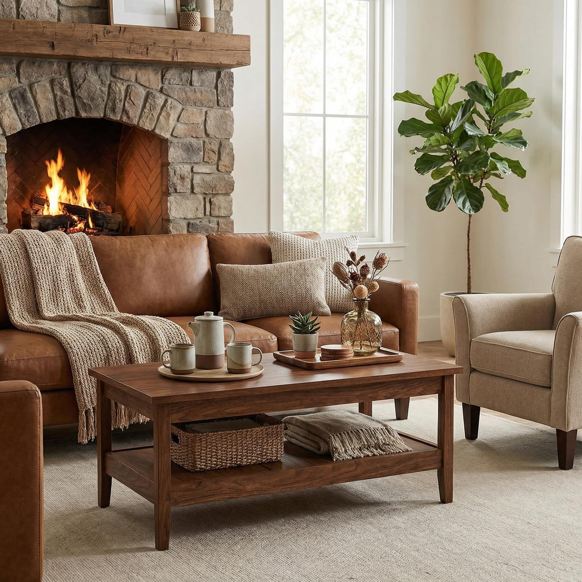 GOFLAME Mid Century Modern Coffee Table for Living Room