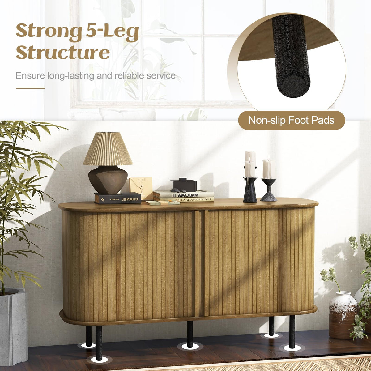 Goflame Kitchen Storage Cabinet, 47” Buffet Cabinet with Storage, Wooden Sideboard w/ 2 Sliding Tambour Doors