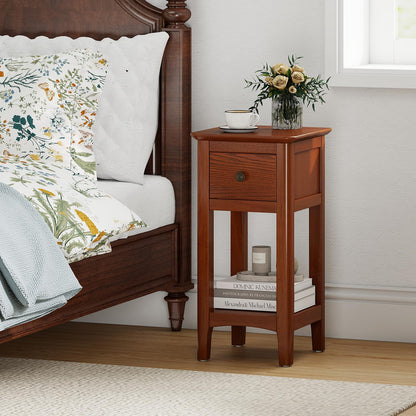 Goflame Narrow End Table with Drawer 23.5" H Side Table w/Open Storage Shelf & Solid Wood Frame