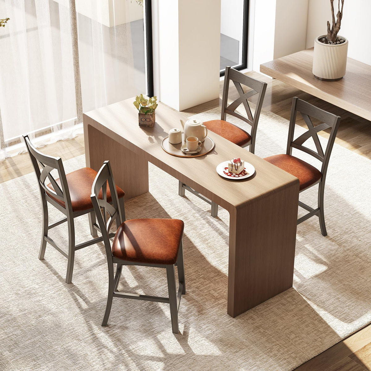 Goflame 24" Bar Stools Set of 2/4, Counter Height Bar Stools with Cross Back & Faux Leather Upholstered Seat