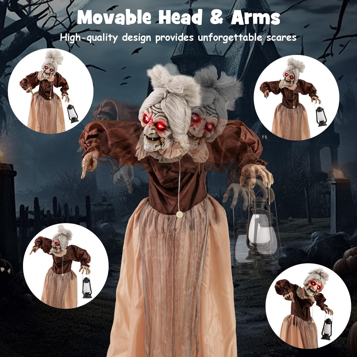 Goflame Halloween Animatronic, Talking Zombie Maid in Lantern