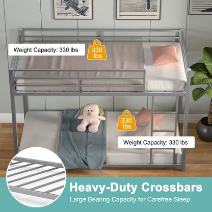 Goflame Metal Bunk Bed Twin Over Twin, Low Profile Bunk Bed Frame with Ladder & Full Length Guardrail