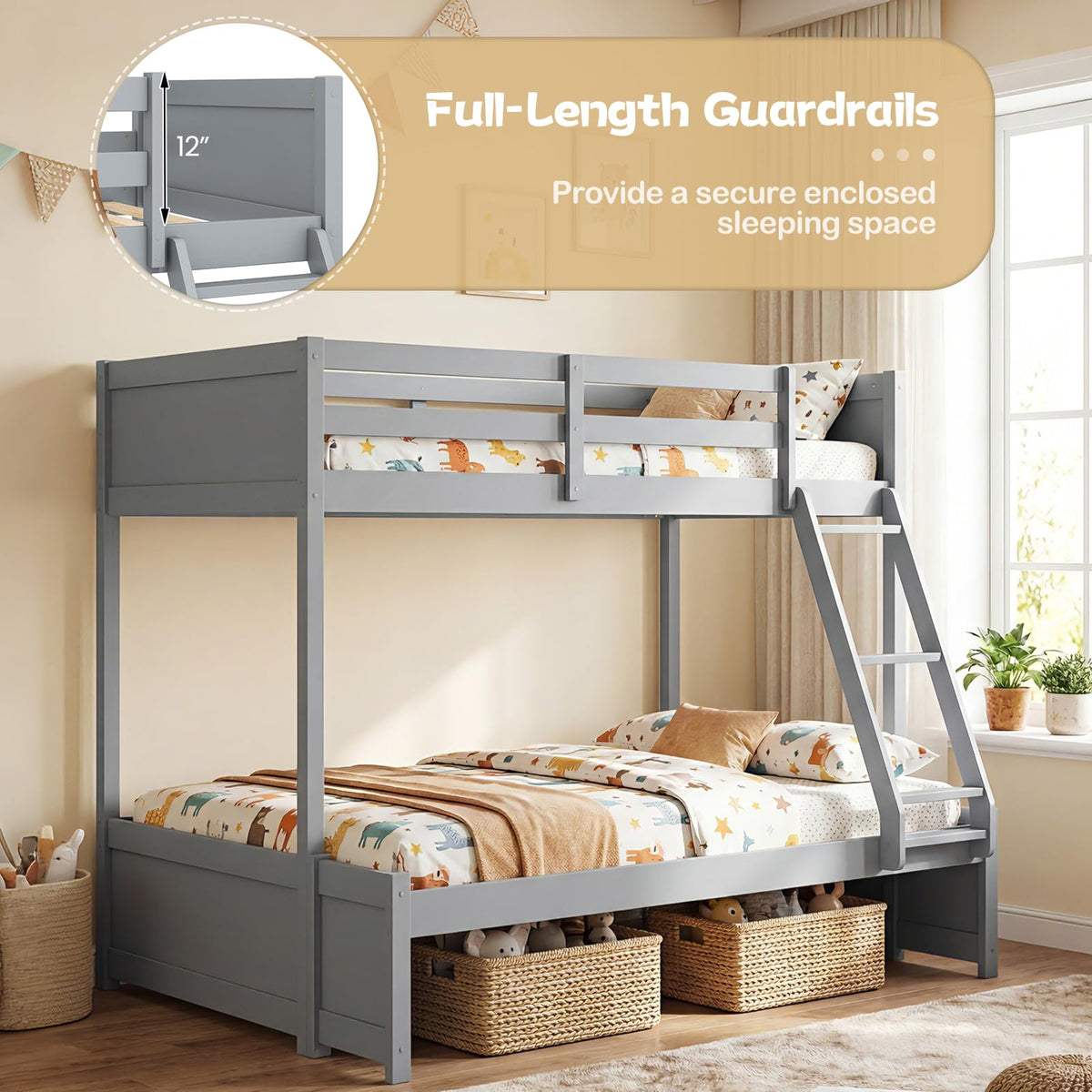 Goflame Twin Over Full Bunk Bed Wood Bunk Bed
