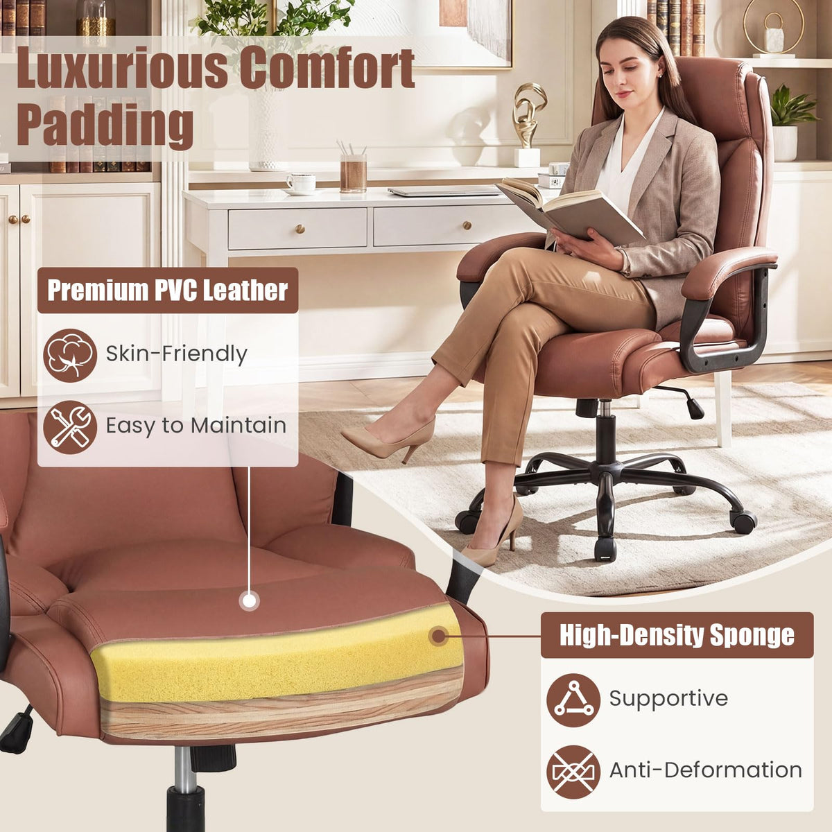 Goflame Executive Office Chair | High Back Ergonomic Home Desk Chair w/Headrest