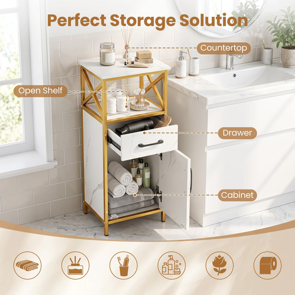 Goflame Bathroom Storage Cabinet with Drawer