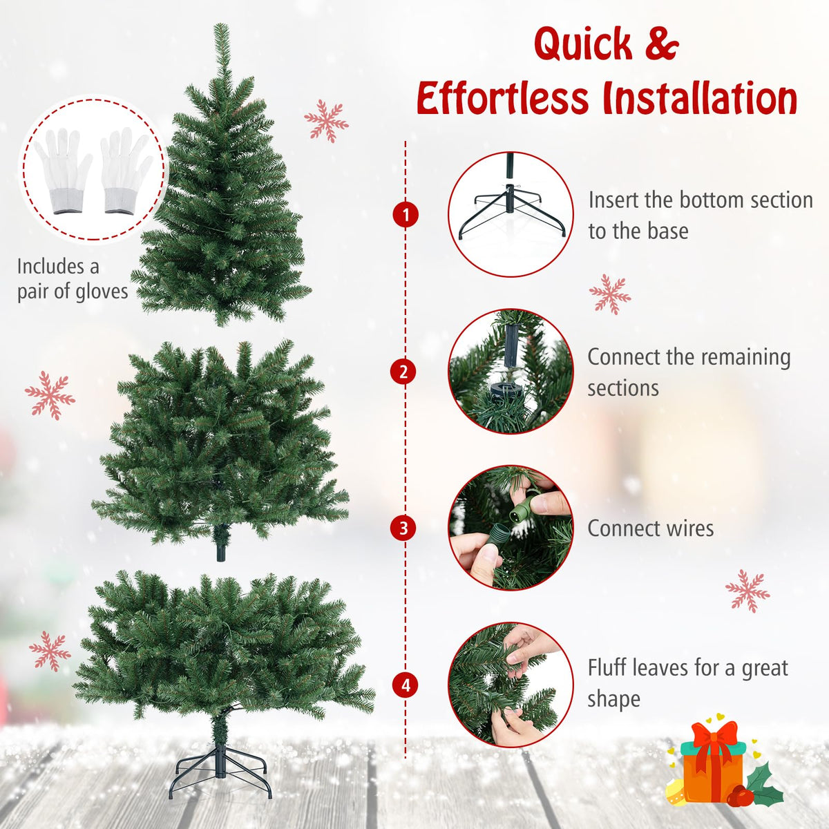 Goflame 8ft Pre-Lit Christmas Tree, Artificial Hinged Xmas Tree with 400 Warm White LED Lights