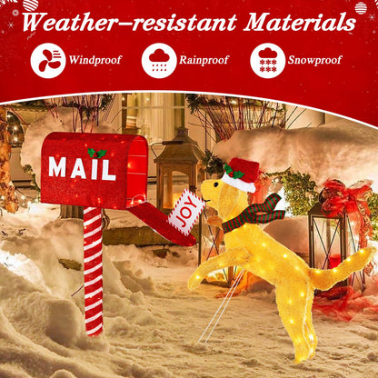 Goflame 3.5 FT Lighted Dachshund Climbing Mailbox, Pre-Lit Christmas Holiday Decoration