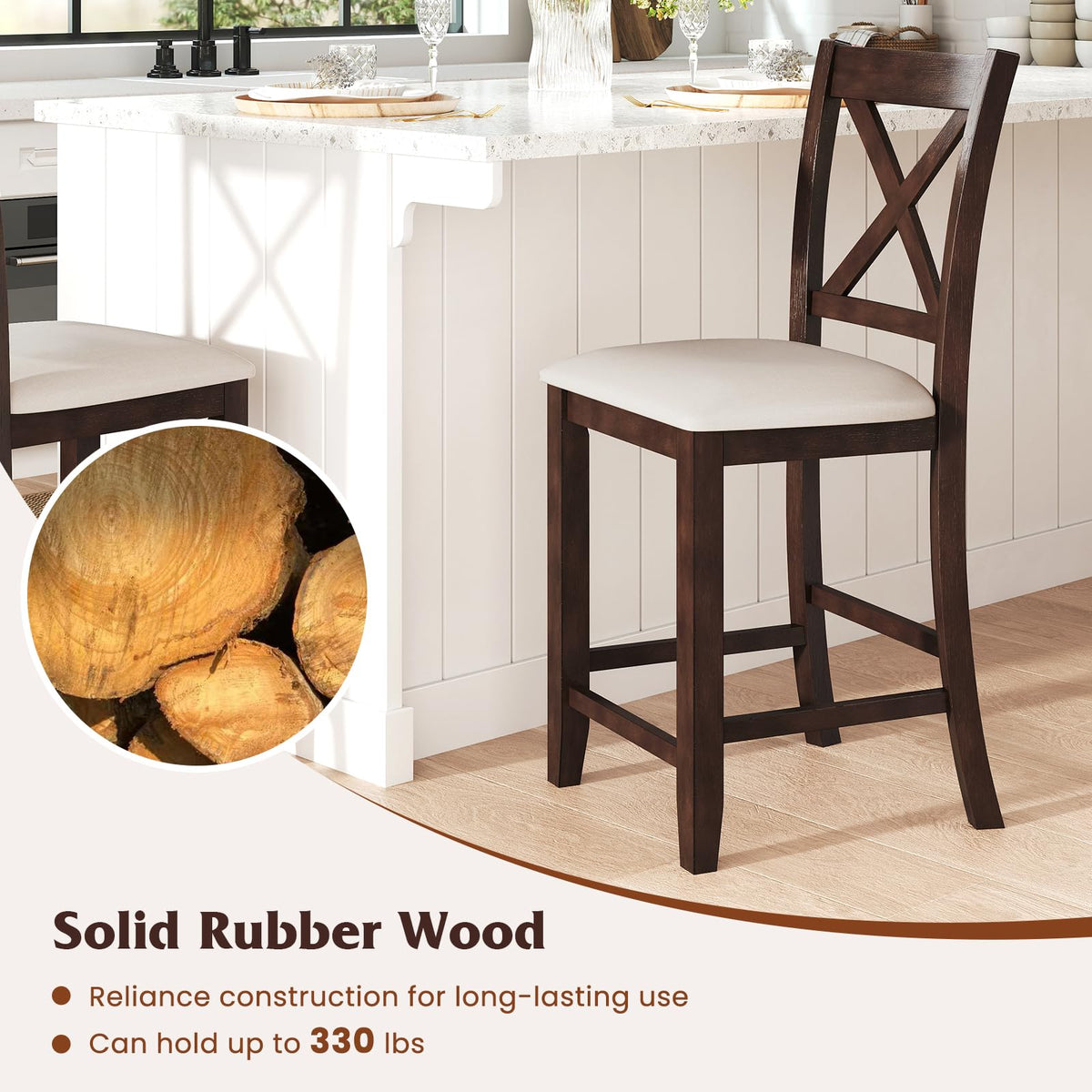 Goflame Farmhouse Counter Height Bar Stools with Footrest (2/4)